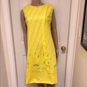 Vintage 60s The Vested Gentress Golf Carts in Rain Mini Shift Dress Yellow 12